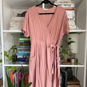 Blush Pink Linen Wrap Dress